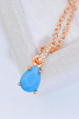 Teardrop Turquoise 4-Prong Pendant Necklace - Flyclothing LLC