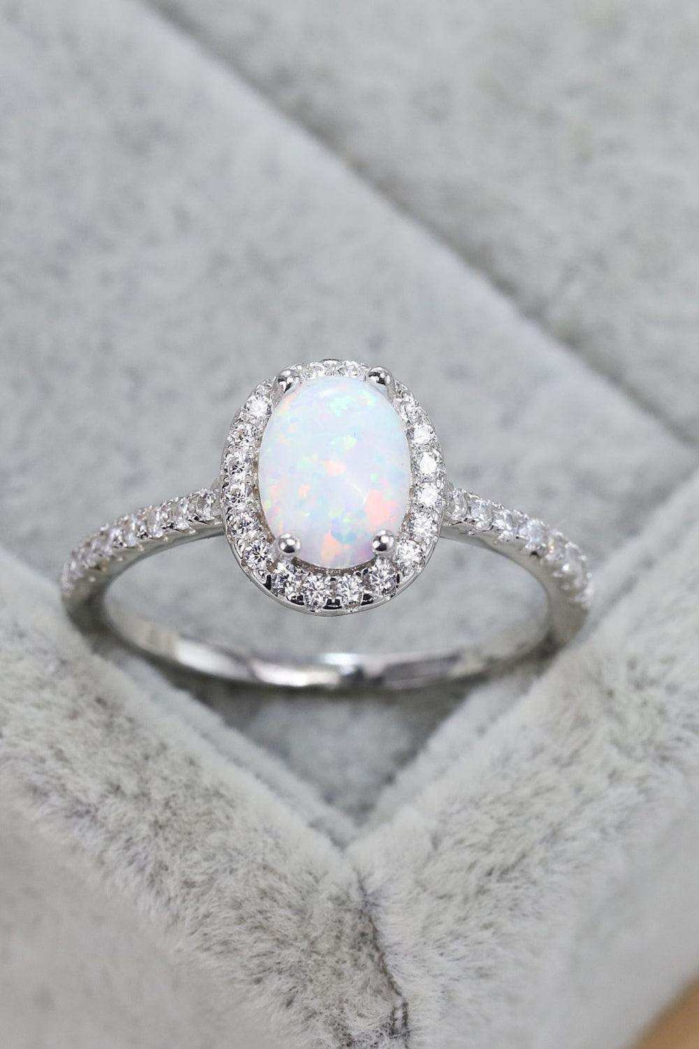 Opal 925 Sterling Silver Halo Ring - Trendsi - Flyclothing LLC