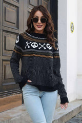 Ribbed Round Neck Long Sleeve Pullover Sweater - Trendsi