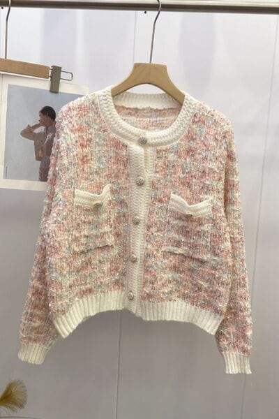 Heathered Button Up Long Sleeve Cardigan - Trendsi - Flyclothing LLC