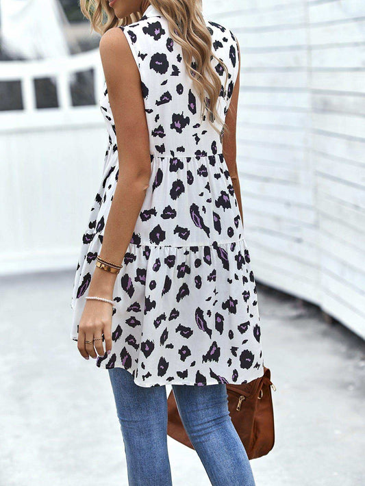 Leopard High-Low Sleeveless Shirt - Trendsi - Flyclothing LLC