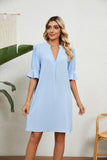 Notched Neck Flounce Sleeve Dress - Trendsi