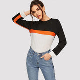 Color Block Round Neck Long Sleeve Tee - Trendsi