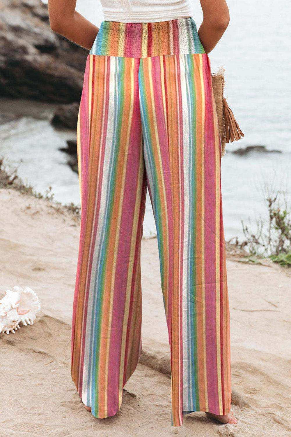 Striped Smocked Waist Pants with Pockets - Trendsi - Flyclothing LLC