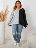 Plus Size Contrast Notched Neck T-Shirt - Trendsi