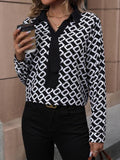 Printed Collared Neck Long Sleeve Shirt - Trendsi