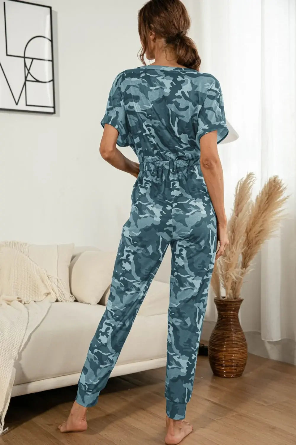 Surplice Neck Tied Short Sleeve Jumpsuit - Trendsi - Flyclothing LLC