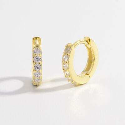 925 Sterling Silver Inlaid Zircon Huggie Earrings - Trendsi - Flyclothing LLC