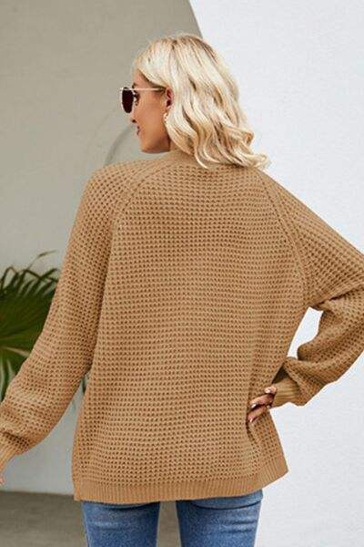 Open Front Raglan Sleeve Pocketed Cardigan - Trendsi - Flyclothing LLC