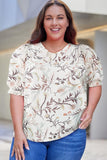 Plus Size Floral Fuff Sleeve Top - Trendsi