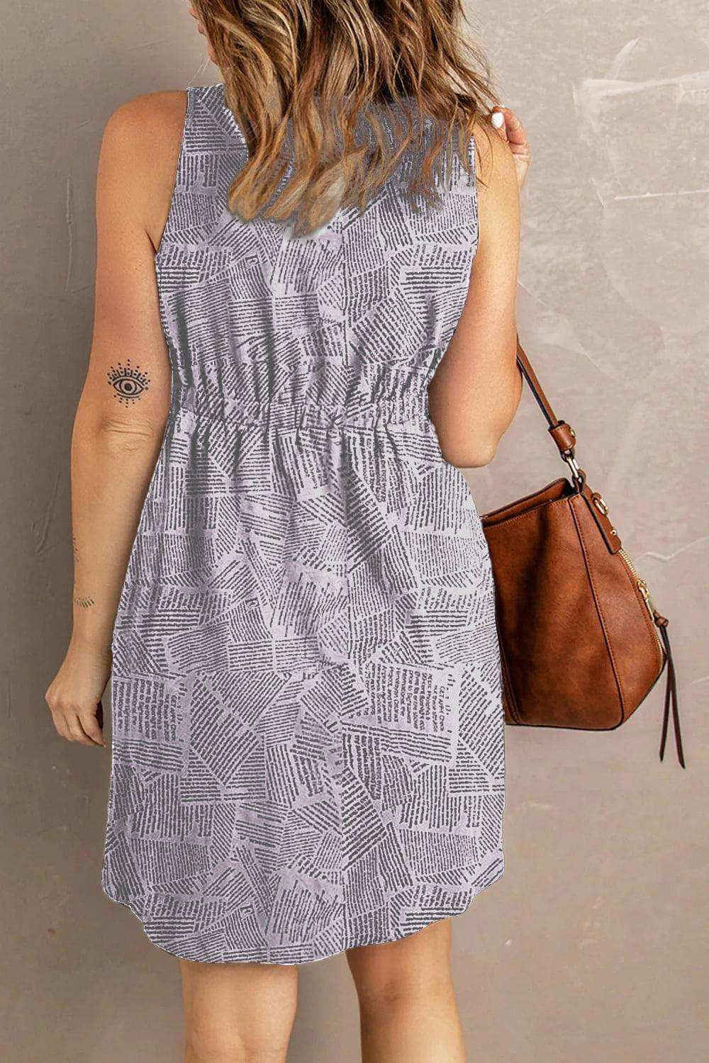 Double Take Printed Scoop Neck Sleeveless Buttoned Magic Dress with Pockets - Trendsi - Flyclothing LLC