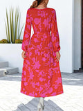 Floral V-Neck Long Sleeve Dress - Trendsi - Flyclothing LLC