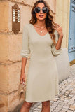 Texture V-Neck Long Sleeve Mini Dress - Trendsi