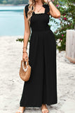 Frill Trim Tie Shoulder Wide Leg Jumpsuit with Pockets - Trendsi - Flyclothing LLC