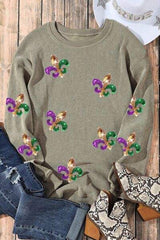 Sequin Round Neck Dropped Shoulder Sweatshirt - Trendsi - Flyclothing LLC
