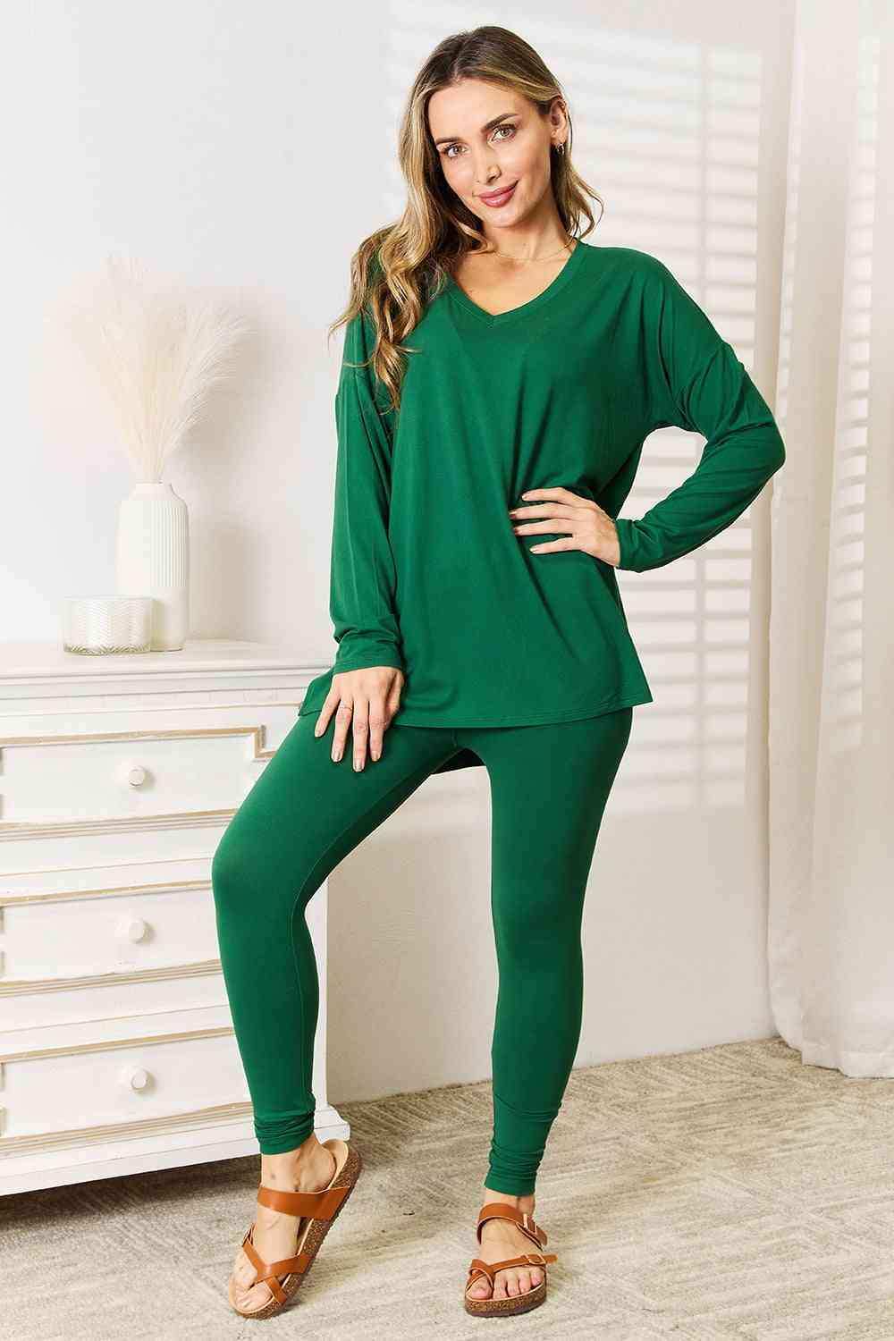 Zenana Lazy Days Full Size Long Sleeve Top and Leggings Set - Trendsi - Flyclothing LLC