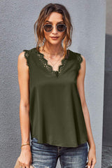 Eyelash Lace V-Neck Tank Top - Trendsi - Flyclothing LLC
