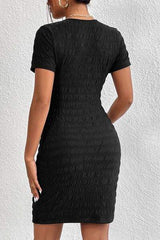 Ruched V-Neck Short Sleeve Dress - Trendsi - Flyclothing LLC