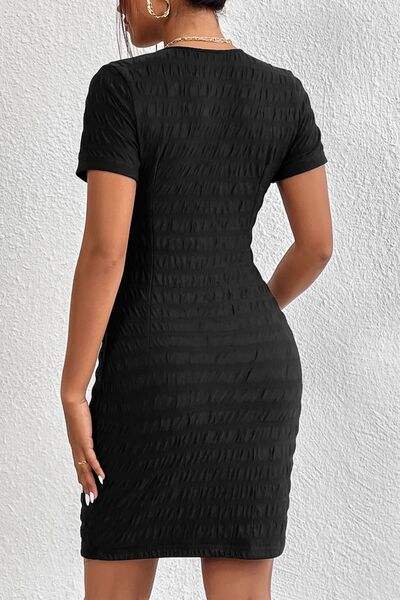 Ruched V-Neck Short Sleeve Dress - Trendsi - Flyclothing LLC