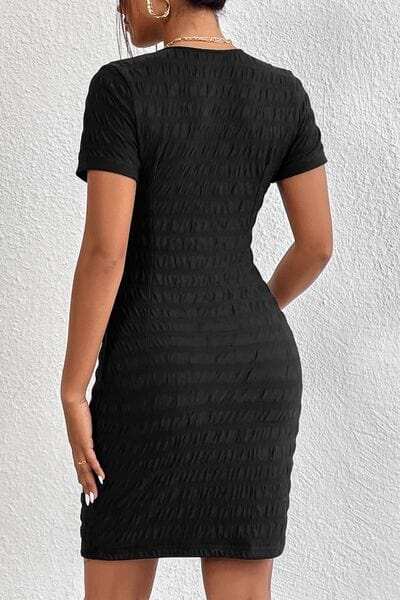 Ruched V-Neck Short Sleeve Dress - Trendsi - Flyclothing LLC