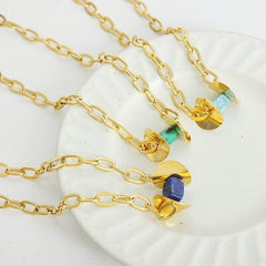 Natural Stone Pendant Titanium Steel Necklace - Trendsi