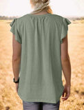 Ruffled Notched Cap Sleeve Tank - Trendsi - Flyclothing LLC