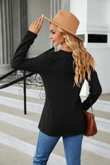 Cable-Knit Long Sleeve V-Neck T-Shirt - Trendsi