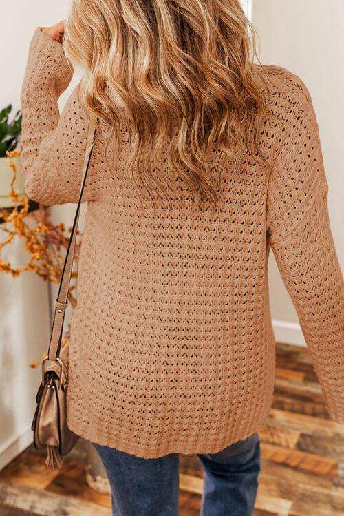 Openwork Round Neck Long Sleeve Sweater - Trendsi - Flyclothing LLC
