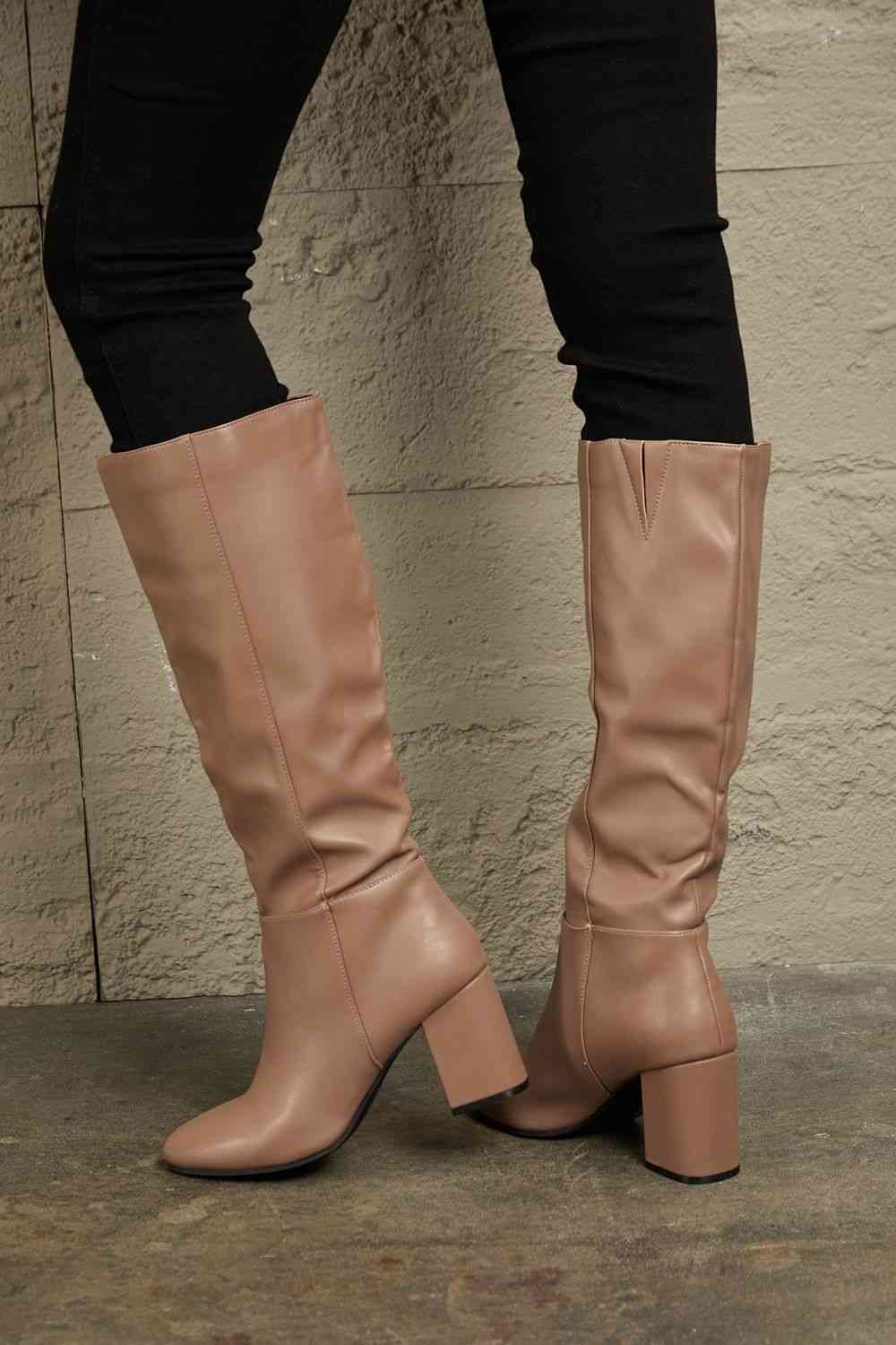 East Lion Corp Block Heel Knee High Boots - Trendsi - Flyclothing LLC