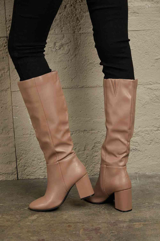 East Lion Corp Block Heel Knee High Boots - Trendsi