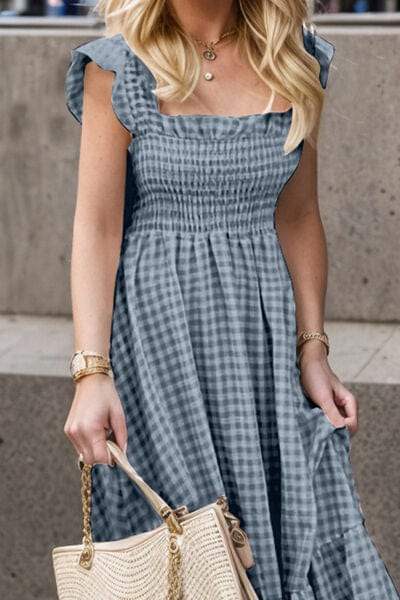 Full Size Smocked Ruffled Plaid Ruffle Hem Dress - Trendsi - Flyclothing LLC