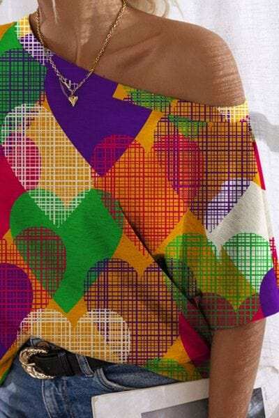 Heart Single Shoulder Short Sleeve T-Shirt - Trendsi - Flyclothing LLC