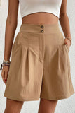 Buttoned Elastic Waist Pleated Detail Shorts - Trendsi