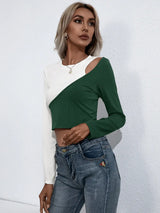 Croopped Contrast Color Round Neck Short Sleeve Tee - Trendsi - Flyclothing LLC