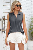 Ruched Johnny Collar Tank - Trendsi - Flyclothing LLC