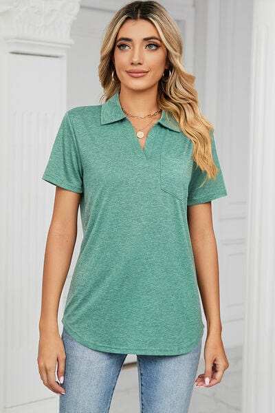 Johnny Collar Short Sleeve Blouse - Trendsi - Flyclothing LLC