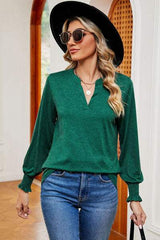 Notched Lantern Sleeve T-Shirt - Trendsi - Flyclothing LLC