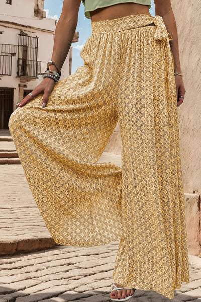 Printed Tied Wide Leg Pants - Trendsi - Flyclothing LLC