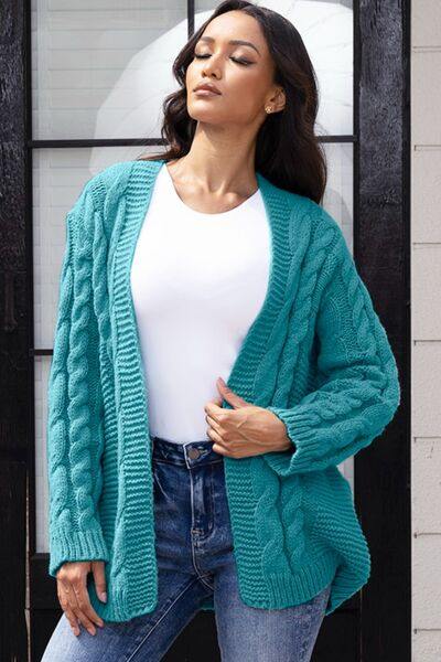 Open Front Cable-Knit Cardigan - Trendsi