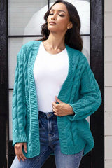 Open Front Cable-Knit Cardigan - Trendsi
