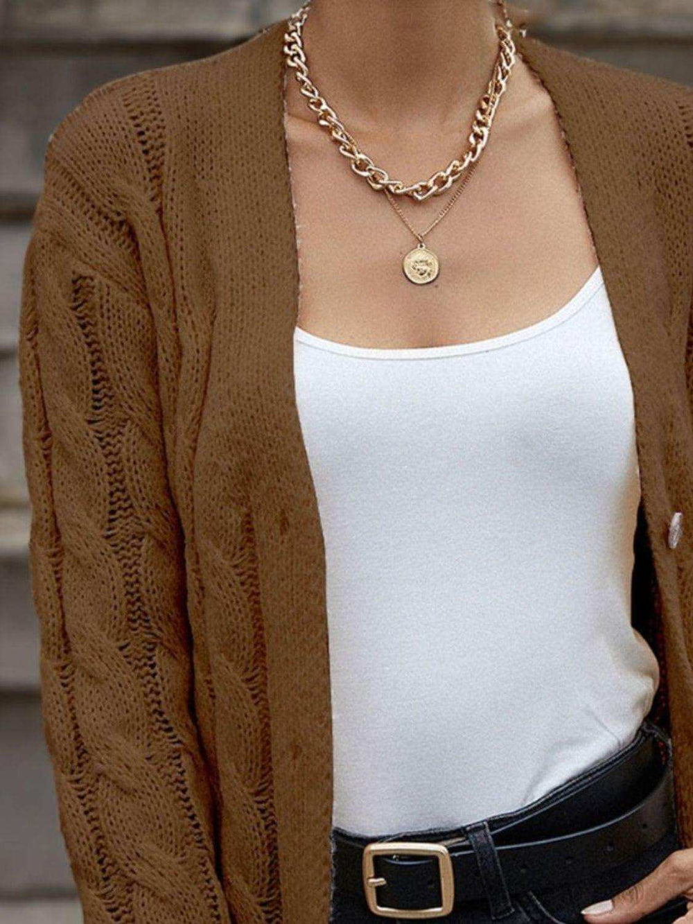 Cable-Knit Button Down Cardigan - Trendsi - Flyclothing LLC