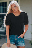 Puff Sleeve V-Neck Tee - Trendsi - Flyclothing LLC