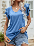 Layered Flutter Sleeve V-Neck Top - Trendsi