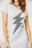 Double Take Leopard Lightning Graphic Tee Dress - Trendsi
