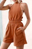 Halter Neck Tie Back Romper - Trendsi - Flyclothing LLC