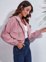 Drawstring Hooded Zip Up Jacket with Pockets - Trendsi - Flyclothing LLC