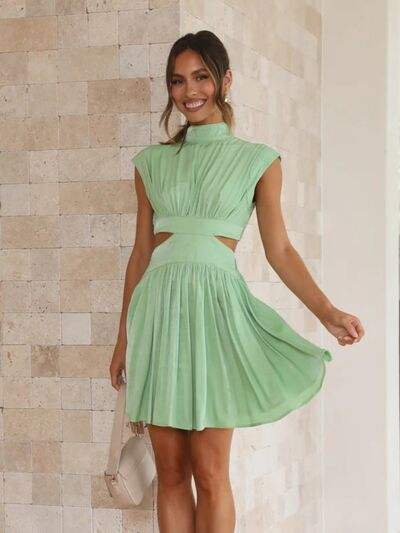 Cutout Ruched Mock Neck Mini Dress - Trendsi - Flyclothing LLC