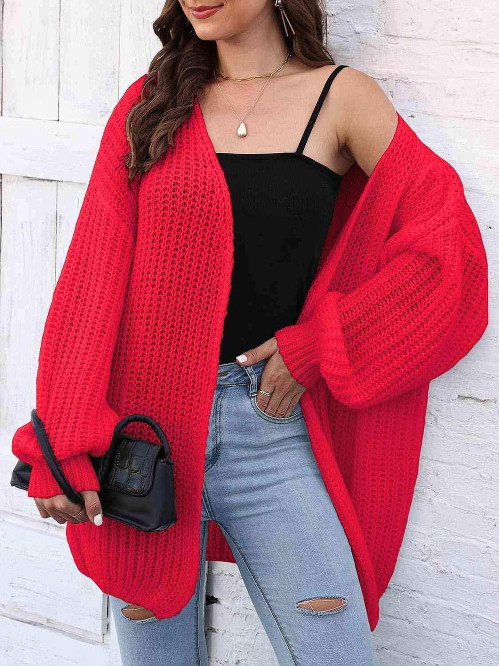 Open Front Dropped Shoulder Longline Cardigan - Trendsi - Flyclothing LLC