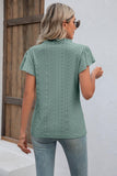 Eyelet Notched Neck Flutter Sleeve Top - Trendsi