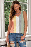 Multicolored Striped Waffle-Knit Sleeveless Tank - Trendsi